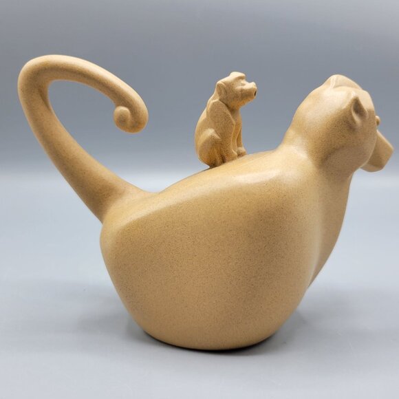 Vintage Chinese Monkey w/ Baby Monkey Shaped Teapot Clay Signed/Stamped - Picture 6 of 16